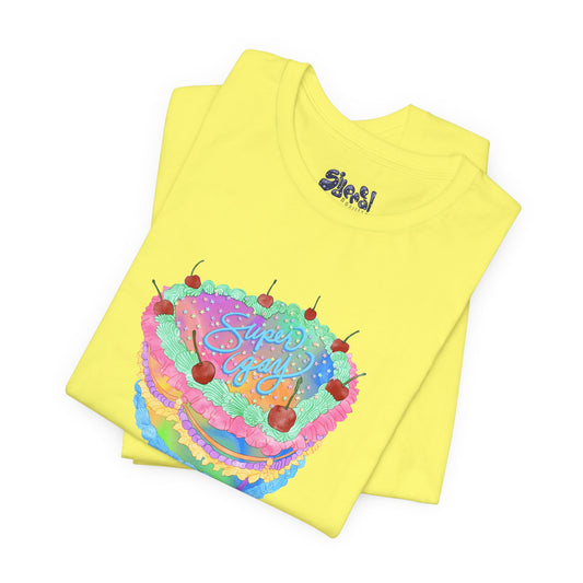 Super Gay Vintage Fancy Cake Tee, Unisex Pride Cakes T-Shirt, Gay Pride Baking Shirt, Casual Baker Apparel