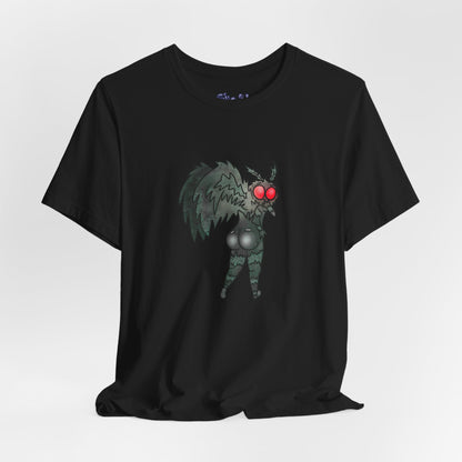 Sexy Mothman Whimsical Cryptid Short Sleeve Tee | Unique Graphic T-Shirt for Cryptid Fans, Horror Lovers, Folklore Shirt