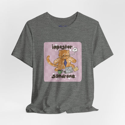 Funny Cat Tee, Impostor Syndrome Unisex Jersey Shirt, Gift for Cat Lovers, Funny Office Apparel, Work Humor