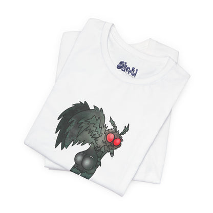 Sexy Mothman Whimsical Cryptid Short Sleeve Tee | Unique Graphic T-Shirt for Cryptid Fans, Horror Lovers, Folklore Shirt