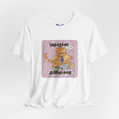 Funny Cat Tee, Impostor Syndrome Unisex Jersey Shirt, Gift for Cat Lovers, Funny Office Apparel, Work Humor