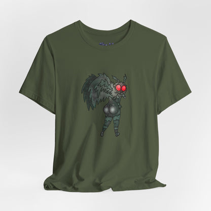 Sexy Mothman Whimsical Cryptid Short Sleeve Tee | Unique Graphic T-Shirt for Cryptid Fans, Horror Lovers, Folklore Shirt