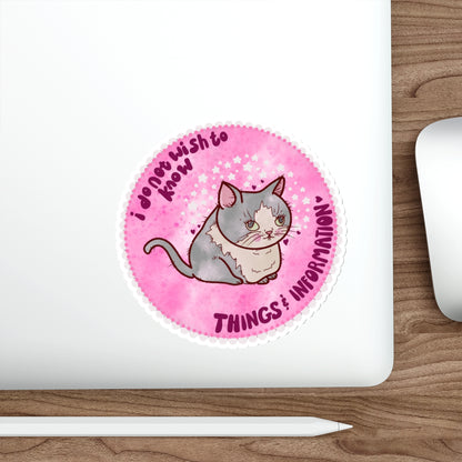 Whimsical Cat Die-Cut Stickers, Cute Cat Decor, Things & Information, Mental Health Laptop Stickers, Gift for Overwhelmed Friends