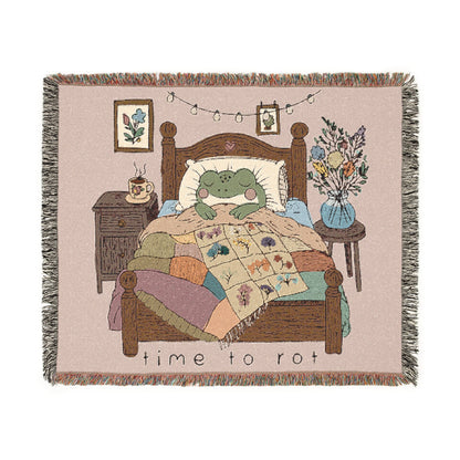 Cute Cozy Sleepy Frog 'Time to Rot' Woven Throw Blanket