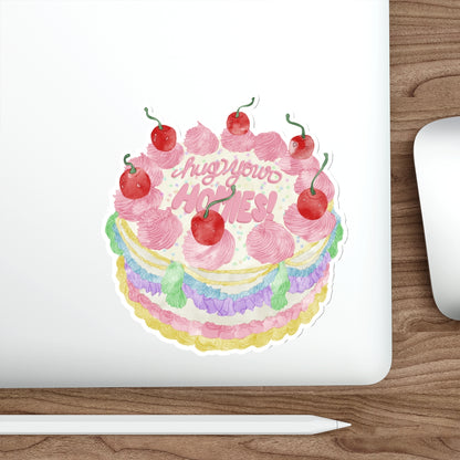 Hug Your Homies Cake Die-Cut Stickers, Mental Health, Positive Decor, Gift for Bakers, Friendship Laptop Decals