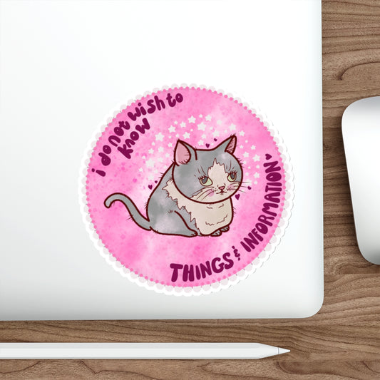 Whimsical Cat Die-Cut Stickers, Cute Cat Decor, Things & Information, Mental Health Laptop Stickers, Gift for Overwhelmed Friends