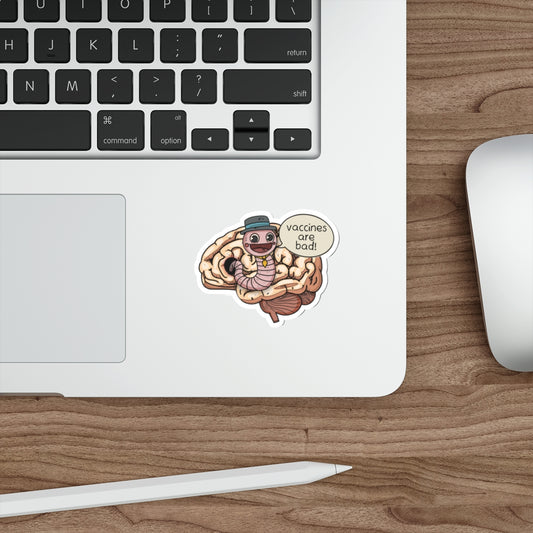 Brain Worm Guy Vaccines Bad Premium Waterproof Vinyl Die-Cut Stickers, RFK MAHA Laptop Decor, Quirky Gift Idea, Vaccine Humor Stickers