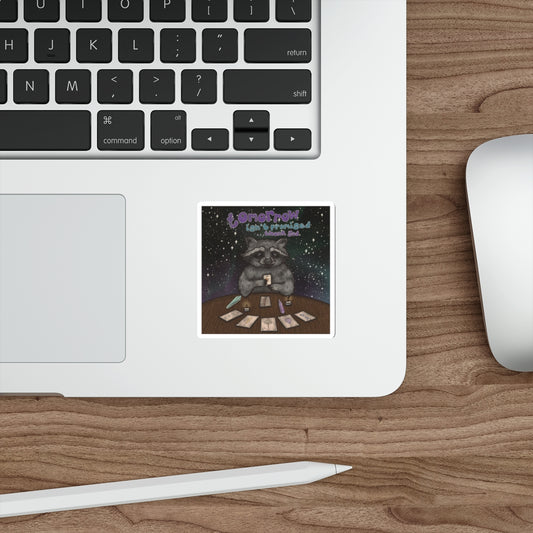 Mystical Tarot Raccoon Waterproof Vinyl Die-Cut Stickers, Cosmic Art, Tarot Inspired, Whimsical Decor, Trash Panda Gift