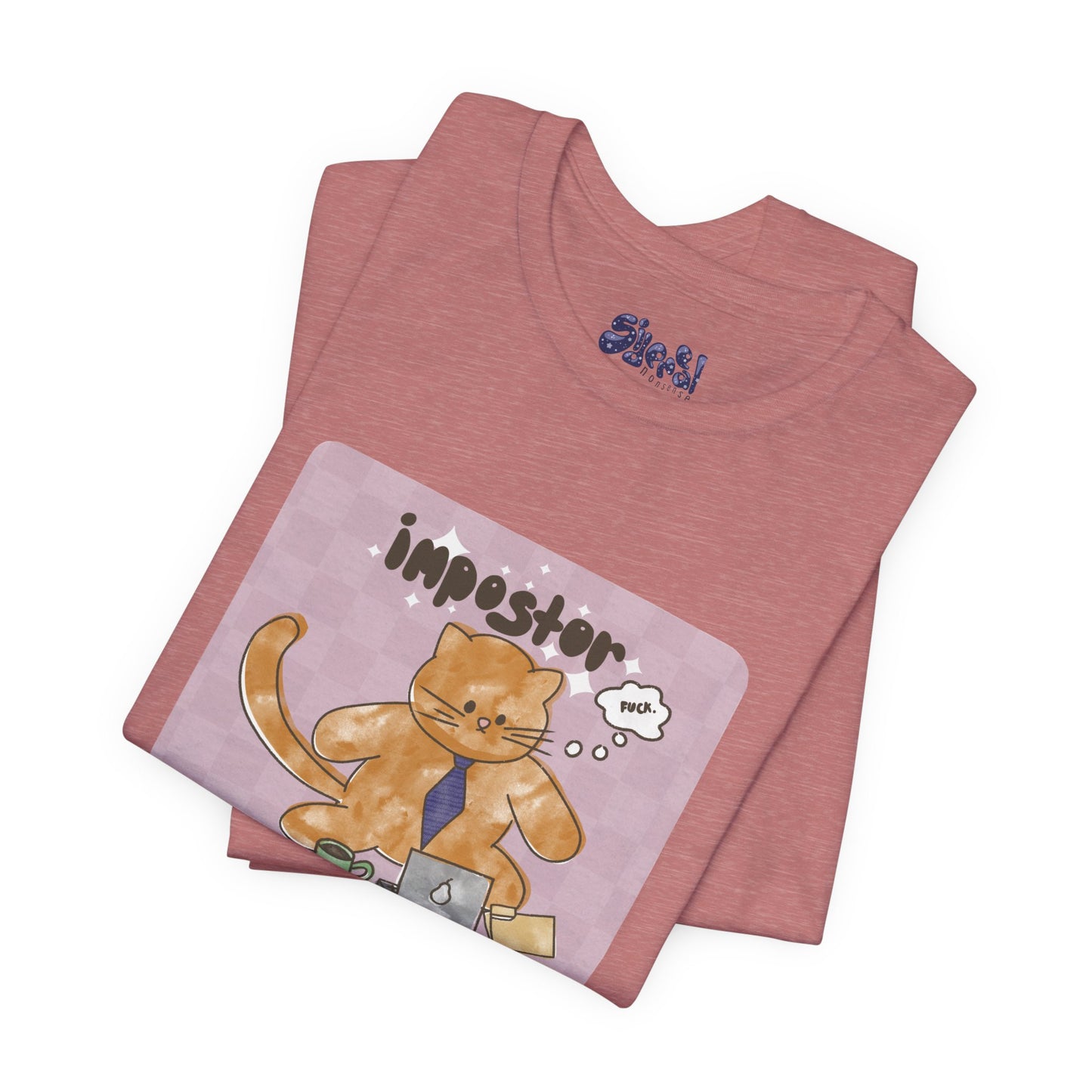 Funny Cat Tee, Impostor Syndrome Unisex Jersey Shirt, Gift for Cat Lovers, Funny Office Apparel, Work Humor