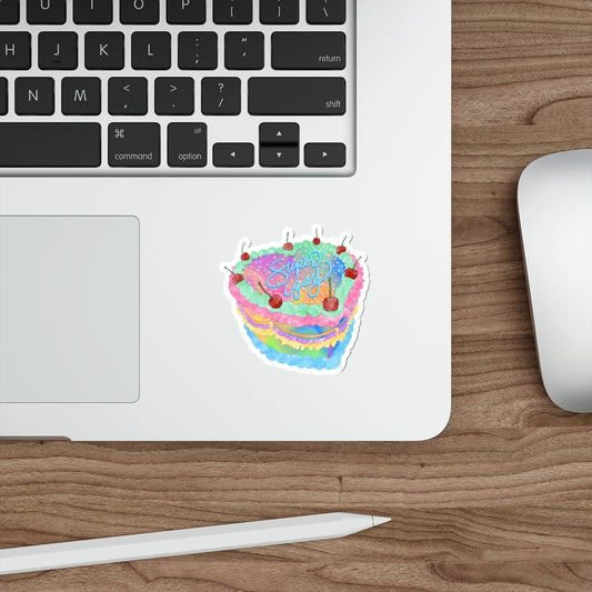Super Gay Rainbow Cake Waterproof Vinyl Die-Cut Stickers | Super Gay Vintage Cake Decor | LGBTQ+ Pride Gift for Bakers, Laptop & Water Bottle Sticker