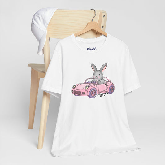 It's Britney Bitch, Cute Bunny in Pink Car Tee, 90s y2k Millennial Gift, Quirky Girly T-Shirt