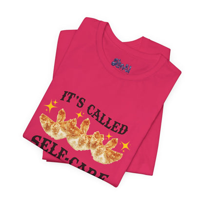 Crab Rangoon Self-Care Short Sleeve Tee, Unisex T-Shirt, Chinese Food Casual Wear, Gift for Foodie, Self Care Quotes, Quirky Motivational Apparel