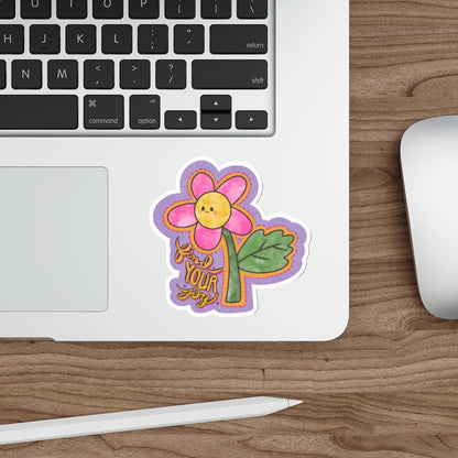 Find Your Joy Joyful Flower Waterproof Vinyl Die-Cut Stickers, Cute Floral Sticker, Mental Health Laptop Decor, Self-Care Gifts, Positive Vibes