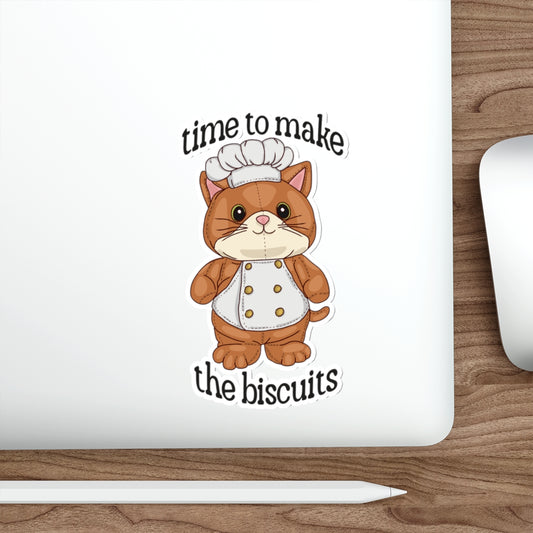 Adorable Cat Chef Waterproof Vinyl Die-Cut Stickers - Cat Lovers, Perfect for Home, School, Water Bottles - Time to Make The Biscuits!
