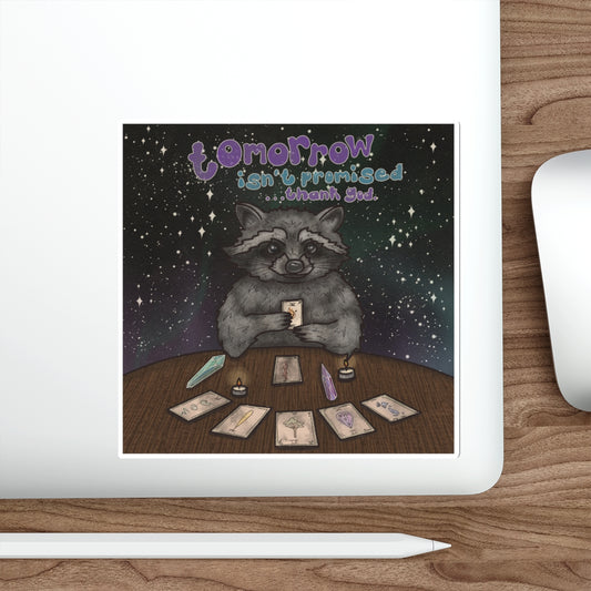 Mystical Tarot Raccoon Waterproof Vinyl Die-Cut Stickers, Cosmic Art, Tarot Inspired, Whimsical Decor, Trash Panda Gift