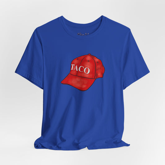 Taco Hat Tee, Trump Always Chickens Out Unisex Jersey Short Sleeve Tee, MAGA Hat, Funny Political Shirt, Liberal Leftist Gift