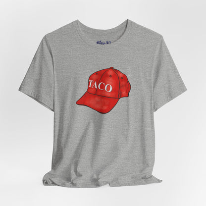Taco Hat Tee, Trump Always Chickens Out Unisex Jersey Short Sleeve Tee, MAGA Hat, Funny Political Shirt, Liberal Leftist Gift