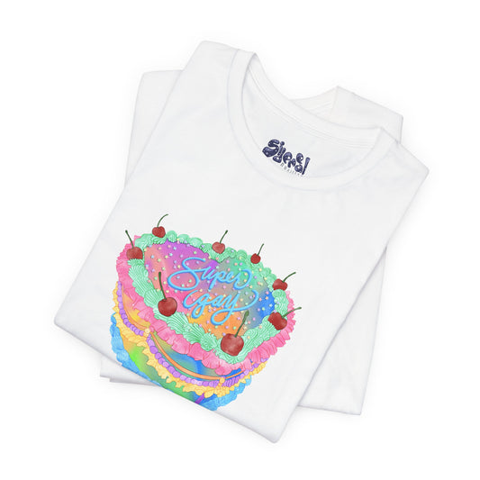 Super Gay Vintage Fancy Cake Tee, Unisex Pride Cakes T-Shirt, Gay Pride Baking Shirt, Casual Baker Apparel