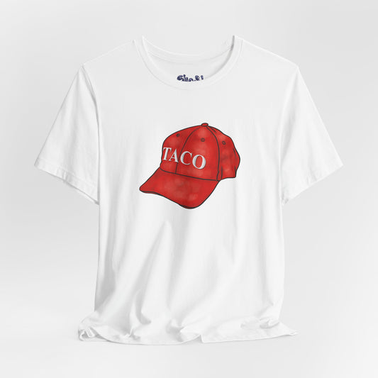 Taco Hat Tee, Trump Always Chickens Out Unisex Jersey Short Sleeve Tee, MAGA Hat, Funny Political Shirt, Liberal Leftist Gift