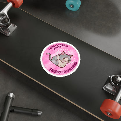 Whimsical Cat Die-Cut Stickers, Cute Cat Decor, Things & Information, Mental Health Laptop Stickers, Gift for Overwhelmed Friends