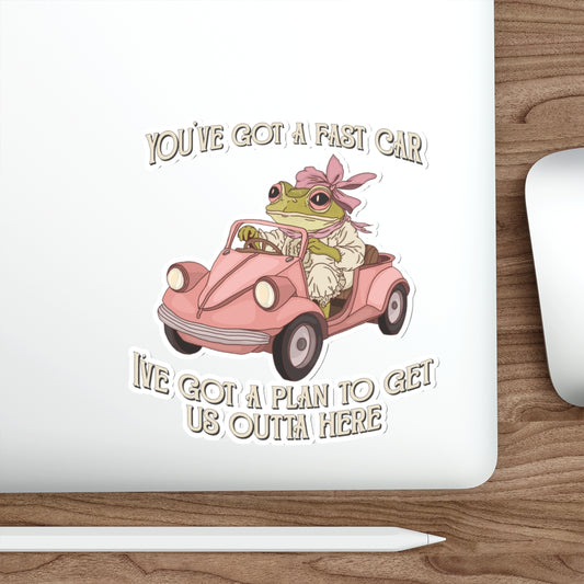 Cute Frog Waterproof Vinyl Die-Cut Stickers - 90s y2k Style, Fast Car, Perfect for Laptops, Water Bottles, Journals, Gifts