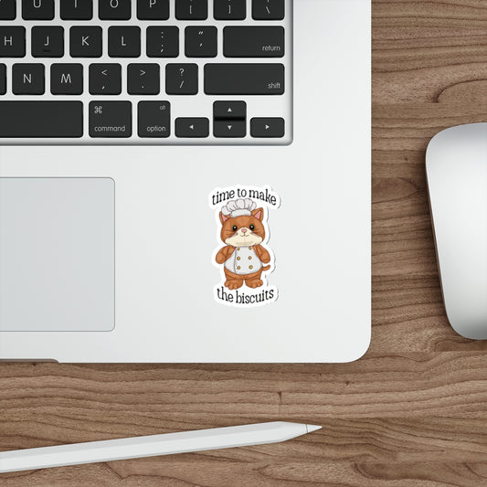 Adorable Cat Chef Waterproof Vinyl Die-Cut Stickers - Cat Lovers, Perfect for Home, School, Water Bottles - Time to Make The Biscuits!