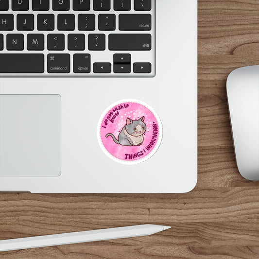 Whimsical Cat Die-Cut Stickers, Cute Cat Decor, Things & Information, Mental Health Laptop Stickers, Gift for Overwhelmed Friends